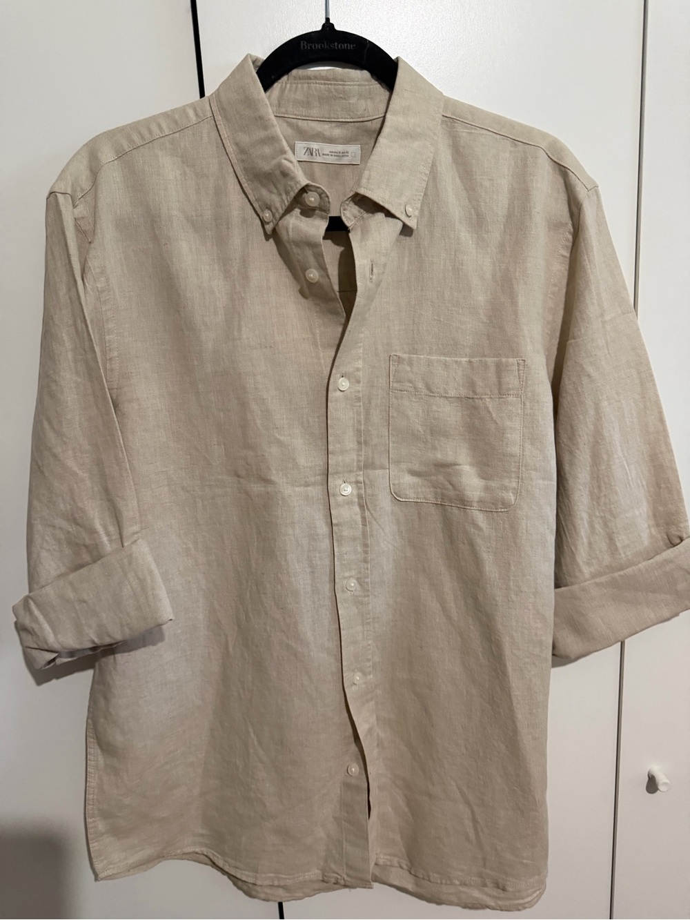 Zara Beige Casual Button-Down Linen Shirt